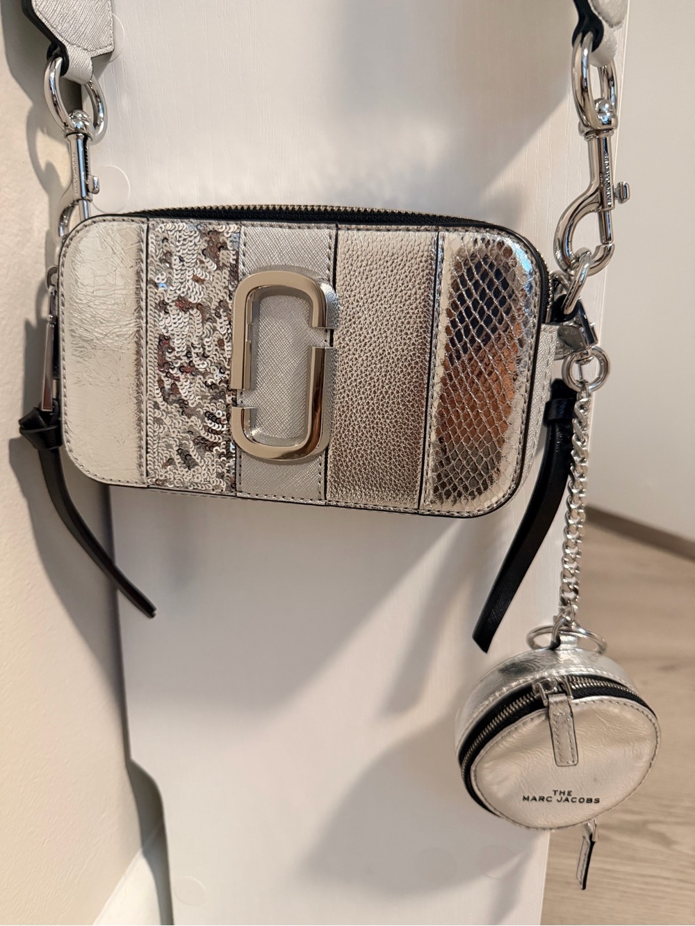 Marc Jacobs Silver Metallic Patchwork Snapshot Crossbody